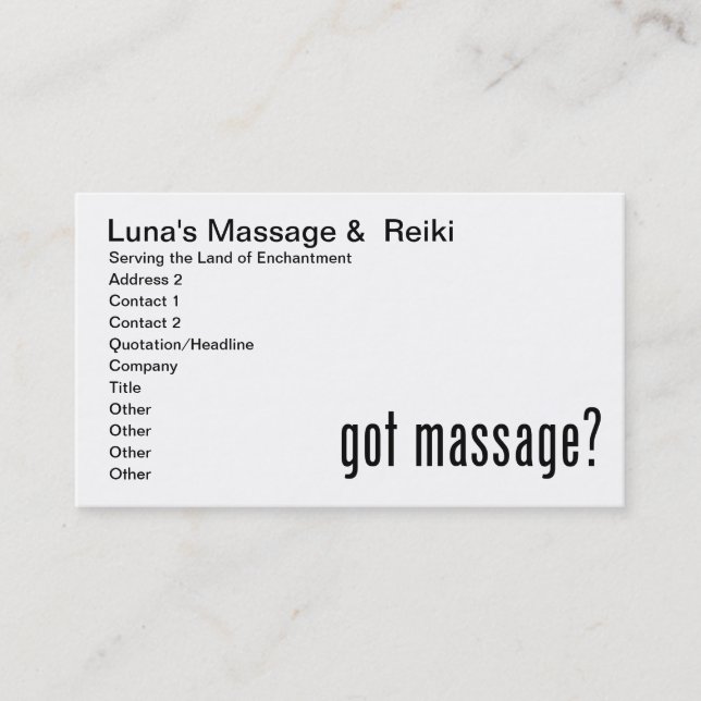 Got Massage? Appointment Card (Front)