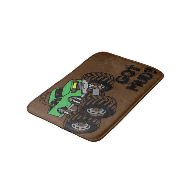 Got Mud? Green Monster Truck Bath Mat for Kids (Angled)