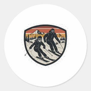 Got Ped By My Daughter Funny Skiing 2 Sided Classic Round Sticker