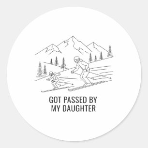 Got Ped By My Daughter Funny Skiing Dad Winter Spo Classic Round Sticker