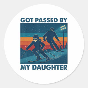 Got Ped By My Daughter Skiing Retro Funny Dad Fath Classic Round Sticker