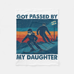 Got Ped By My Daughter Skiing Retro Funny Dad Fath Fleece Blanket