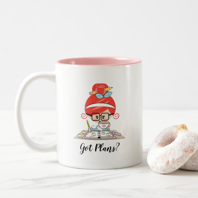 Got Plans Personalised Planner Girl Mug Redhead (With Donut)
