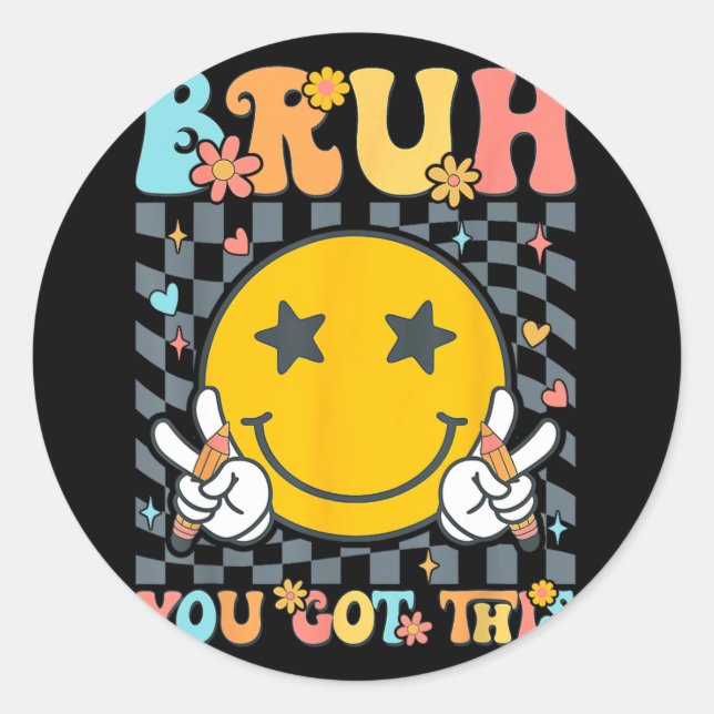 Got This Testing Day Groovy Motivational Teacher S Classic Round Sticker (Front)