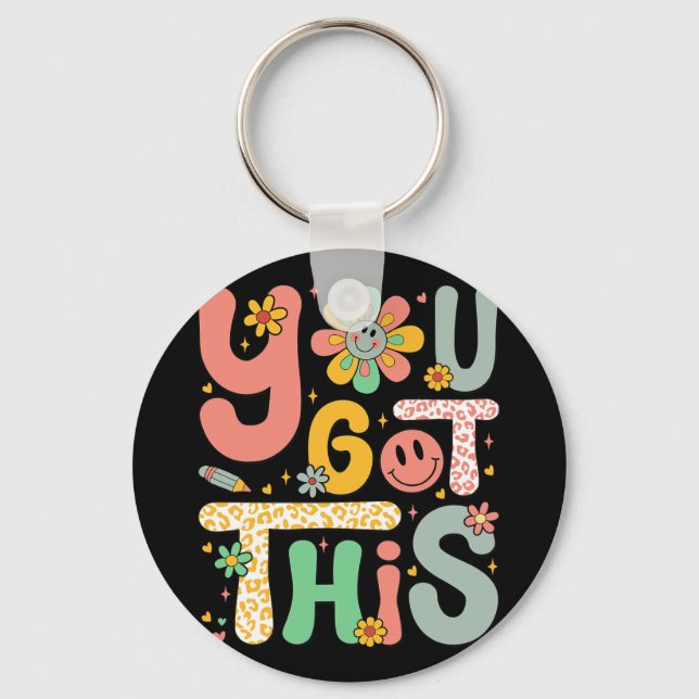 Got This Testing Day Groovy Motivational Teacher S Key Ring (Front)