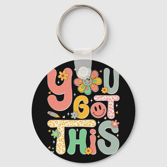 Got This Testing Day Groovy Motivational Teacher S Key Ring (Front)
