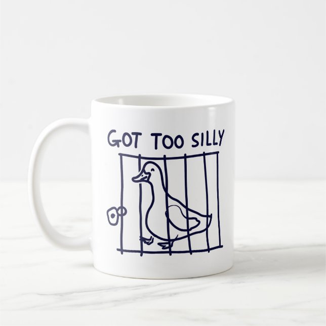 "Got Too Silly" Duck in a Cage Mug (Left)