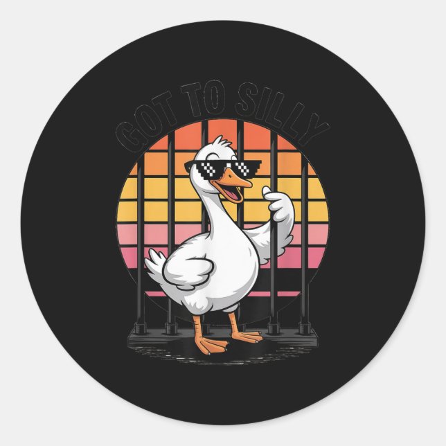 Got Too Silly Funny Goose Retro Sungles Jail Bird  Classic Round Sticker (Front)