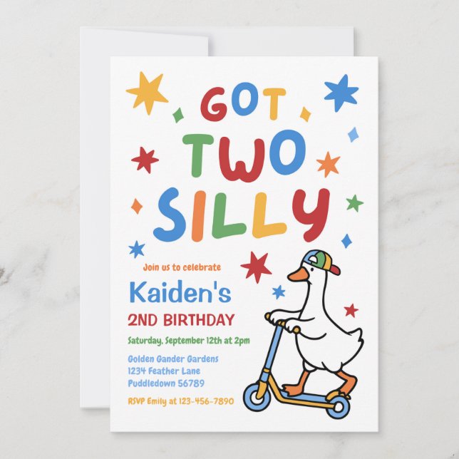 Got Two Silly Goose Boy 2nd Birthday Party  Invitation (Front)
