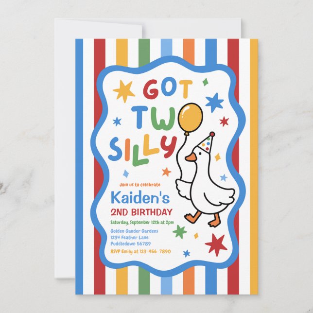 Got Two Silly Goose Boy 2nd Birthday Party  Invitation (Front)