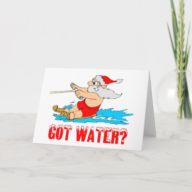 Got Water? (Skiing Santa) Holiday Card (Front)