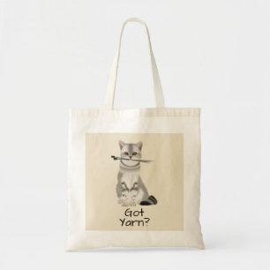 "Got Yarn" Cat with Knitting Needles   Typography Tote Bag