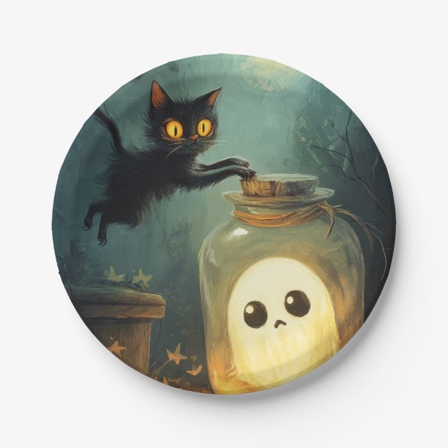 Got You - Halloween Cat and Ghost Paper Plate (Front)