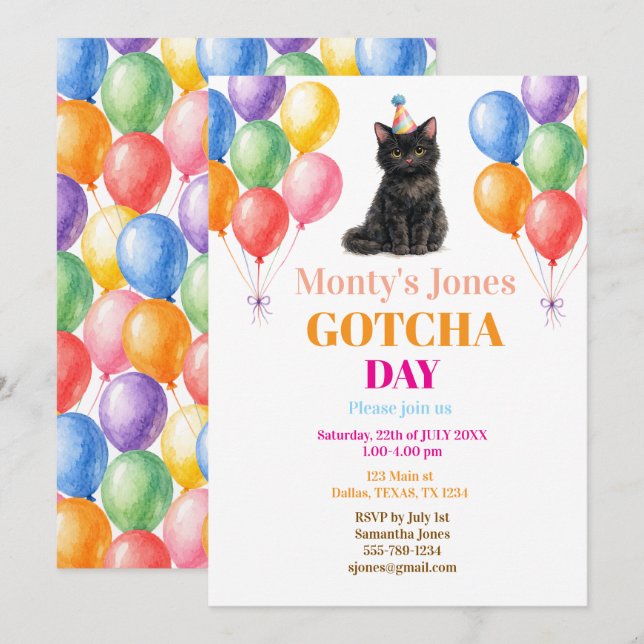 Gotcha day Adoption Party Black Cat Pet Invitation (Front/Back)
