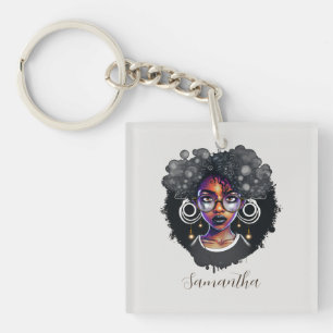 Goth Afro Woman Key Ring