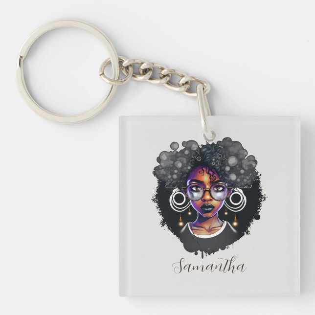 Goth Afro Woman Key Ring (Front)