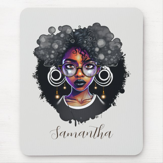Goth Afro Woman Mouse Mat (Front)