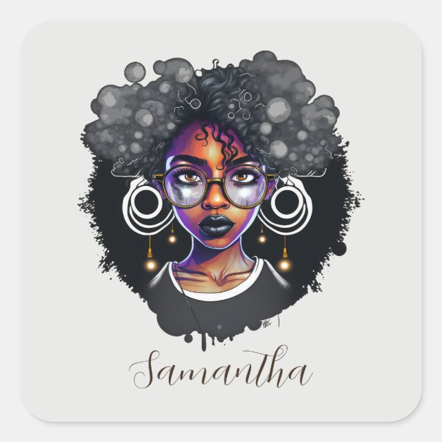 Goth Afro Woman Square Sticker (Front)