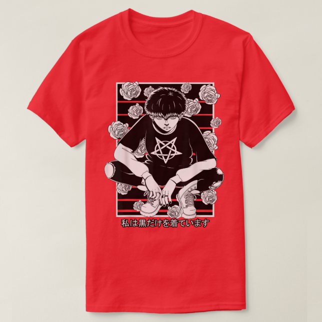 Goth Anime Boy Gothic Japanese Aesthetic Vaporware T-Shirt (Design Front)