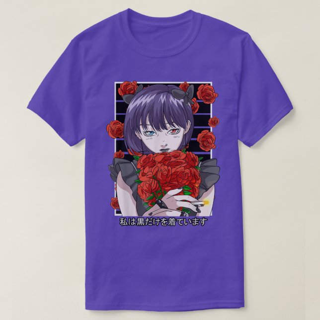 Goth Anime Girl Gothic Roses Aesthetic Japanese Va T-Shirt (Design Front)