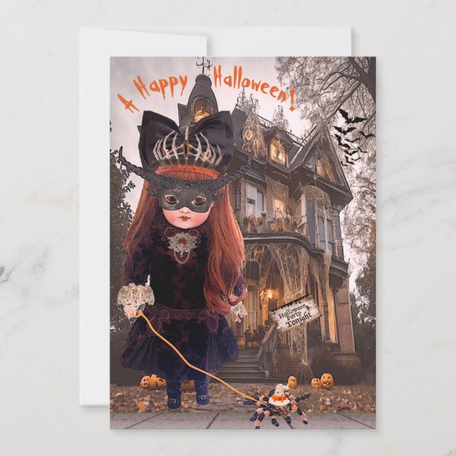 Goth Antique Doll Halloween Card (Front)