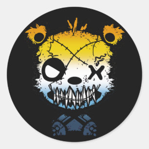 Goth AroAce Pride Flag Coloured Bear Classic Round Sticker