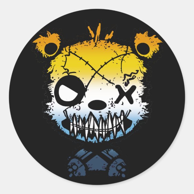 Goth AroAce Pride Flag Coloured Bear Classic Round Sticker (Front)