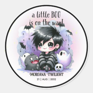 Goth Baby Boy Ghost Little Boo on the Way Classic Round Sticker