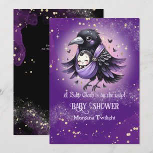 Goth Baby Boy Girl Delivered by Crow Moonlight Invitation