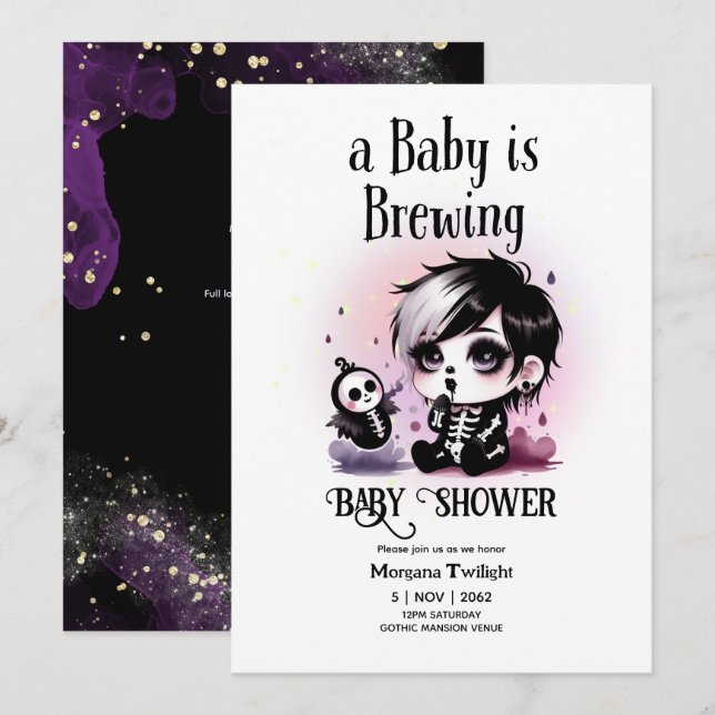 Goth Baby Boy is Brewing Witch Ghost Couldron Invitation (Front/Back)