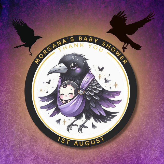 Goth Baby Boy or Girl Shower Crow Thank You  Classic Round Sticker (Creator Uploaded)