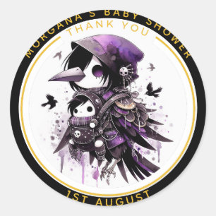 Goth Baby Boy or Girl Shower Crow Thank You  Classic Round Sticker