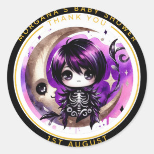 Goth Baby Boy Shower Delivered by Crow Thank You  Classic Round Sticker