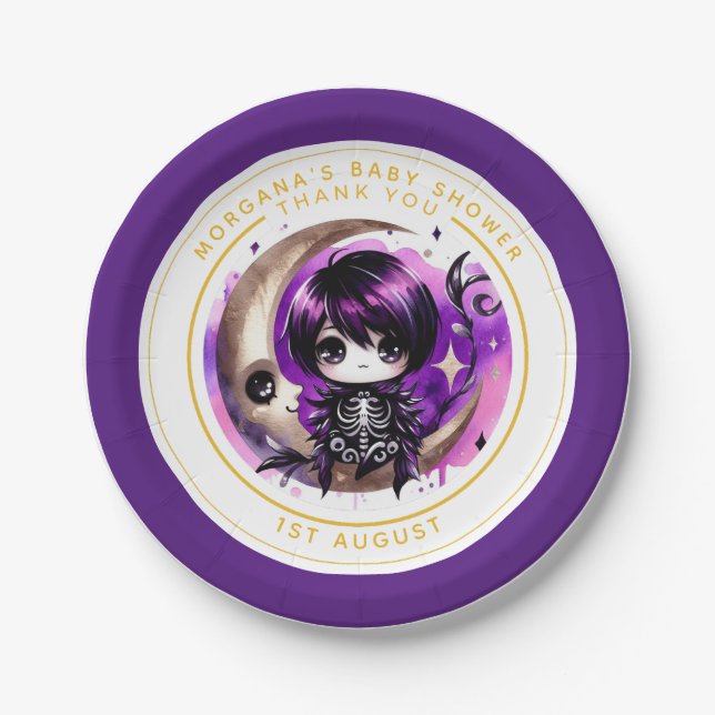 Goth Baby Boy Shower Delivered by Crow Thank You  Paper Plate (Front)