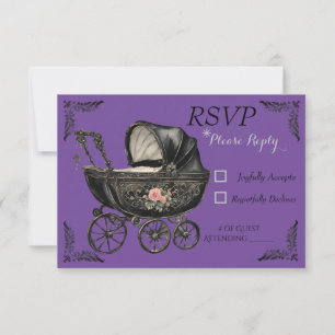 Goth Baby Carriage Girl Baby Shower RSVP Card