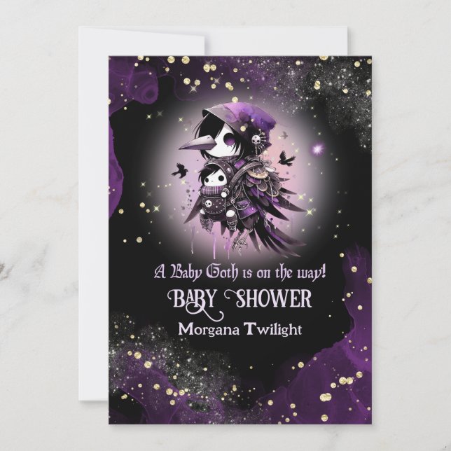 Goth Baby Girl Delivered by Crow Moonlight Invitation (Front)