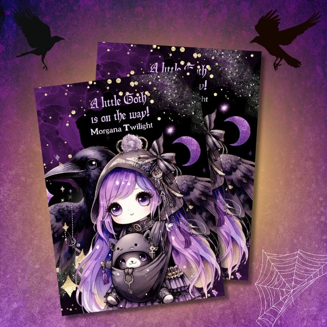 Goth Baby Girl Delivered by Crow Moonlight Invitation (Creator Uploaded)