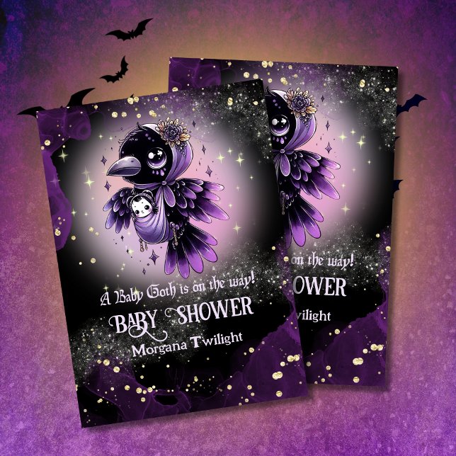 Goth Baby Girl Delivered by Crow Moonlight Invitation (Creator Uploaded)