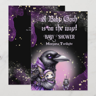 Goth Baby Girl Delivered by Crow Moonlight Invitation