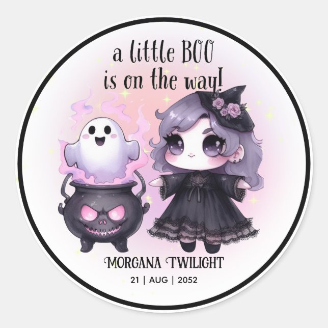 Goth Baby Girl Ghost Little Boo on the Way Classic Round Sticker (Front)