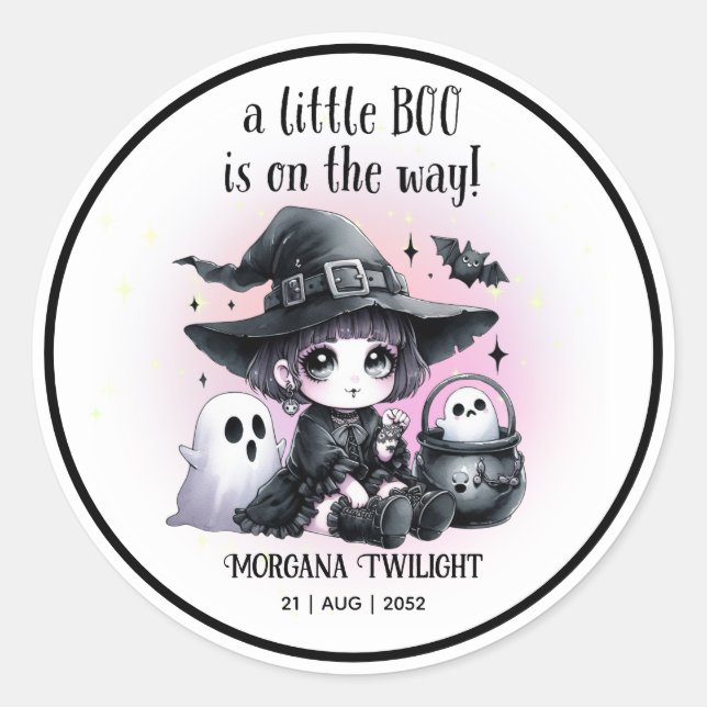 Goth Baby Girl Ghost Little Boo on the Way Classic Round Sticker (Front)