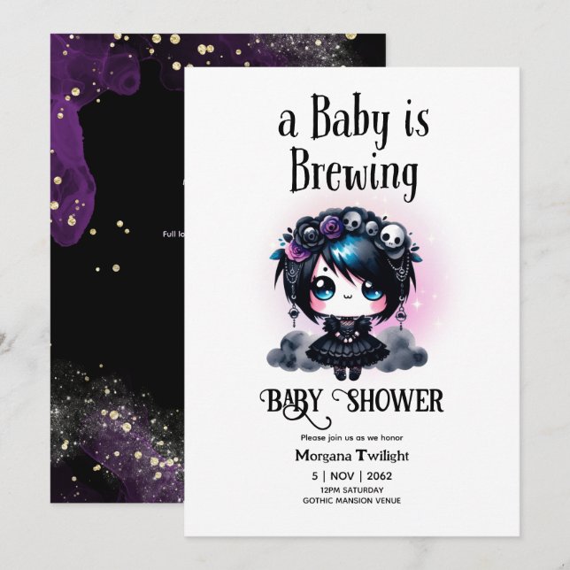 Goth Baby Girl is Brewing Kawaii Anime Gothic Invitation (Front/Back)