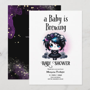 Goth Baby Girl is Brewing Kawaii Anime Gothic Invitation