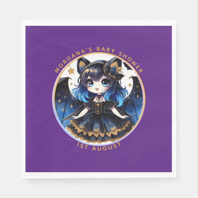 Goth Baby Girl Shower Bat Vampire Partyware Napkin (Front)