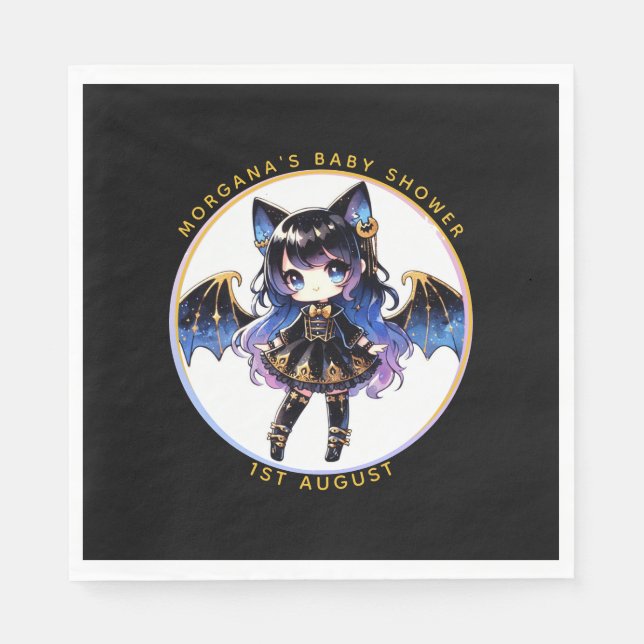 Goth Baby Girl Shower Bat Vampire Partyware Napkin (Front)