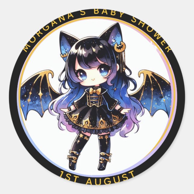 Goth Baby Girl Shower Bat Vampire Thank You  Classic Round Sticker (Front)