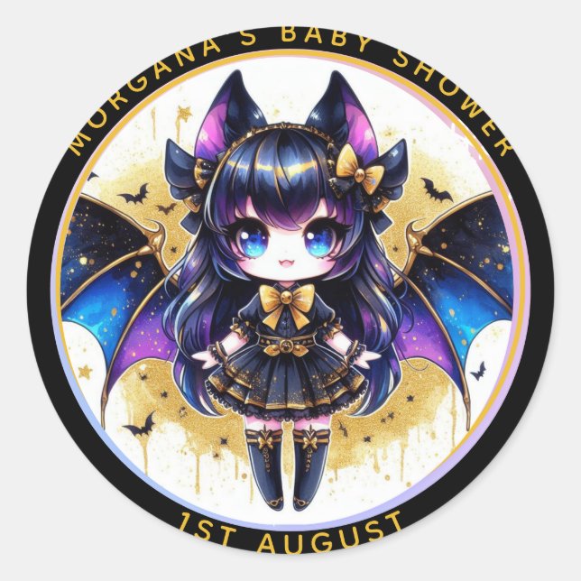 Goth Baby Girl Shower Bat Vampire Thank You  Classic Round Sticker (Front)