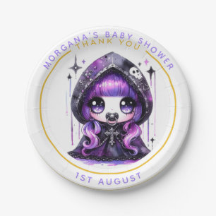 Goth Baby Girl Shower Bat Vampire Thank You  Paper Plate