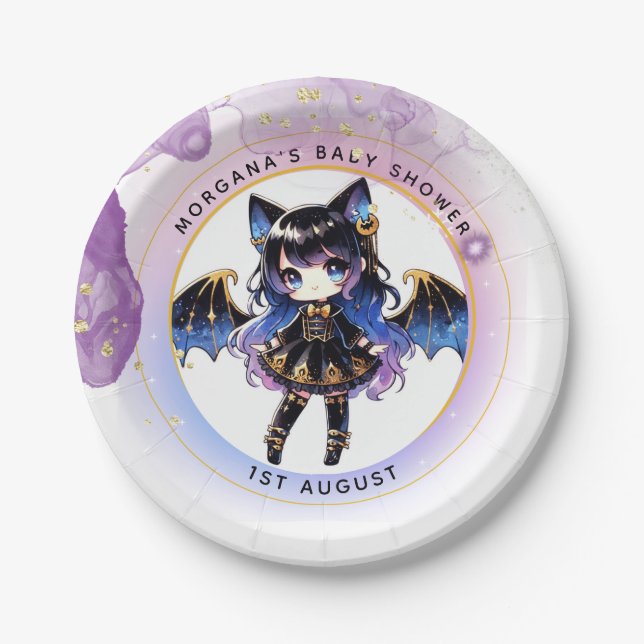 Goth Baby Girl Shower Bat Vampire Thank You  Paper Plate (Front)