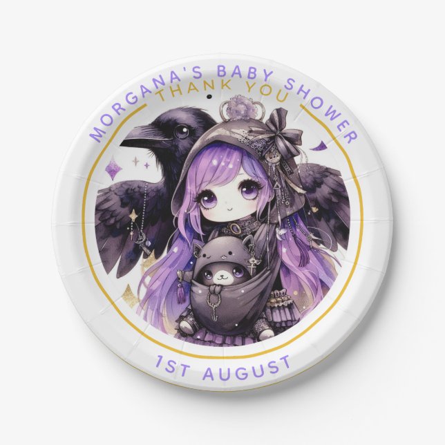 Goth Baby Girl Shower Bat Vampire Thank You  Paper Plate (Front)